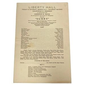 Liberty Hall Presents SUNNY March 12, 1928 Program Play 1928 Ephemera Playbill